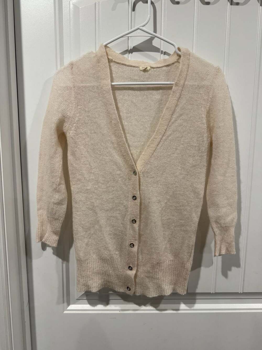J.Crew Mohair Blend Fuzzy Cardigan Sweater Small Cream Ivory Quiet Luxury Y2K - Picture 2 of 7